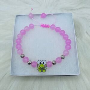 Cute Pink Adjustable Beaded Keroppi Charm Bracelet